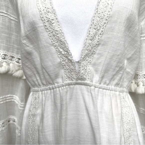 Hemant & Nandita Boho Ruby Long Sleeve Mini Dress White XL - Picture 5 of 8